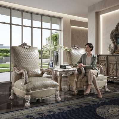 Fauteuil Hôtel Tapisserie Chaises Classique 1 Place Bois Cuir Salon Baroque