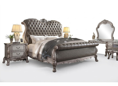 Conception Baroque Mobilier de luxe Table de chevet Lits 180x200 Lit 3 pièces Ensemble de chambre.