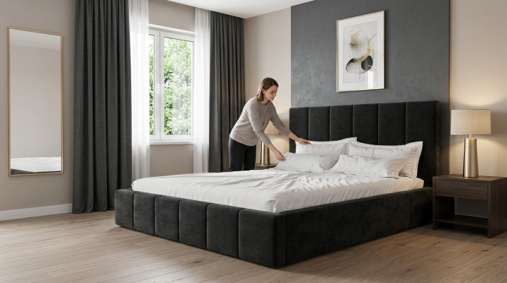 Lit double en velours de luxe, design de chambre double 160x200cm