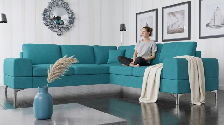 Canapé Canapé d'angle Textile Salon Design Moderne en forme de L Turquoise Mobilier Luxueux Canapés