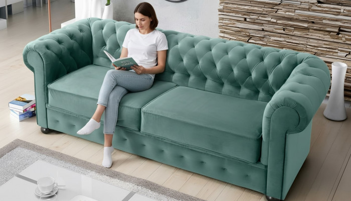 Canapé design 3 places en cuir rembourré canapé Textile Chesterfield de grande taille