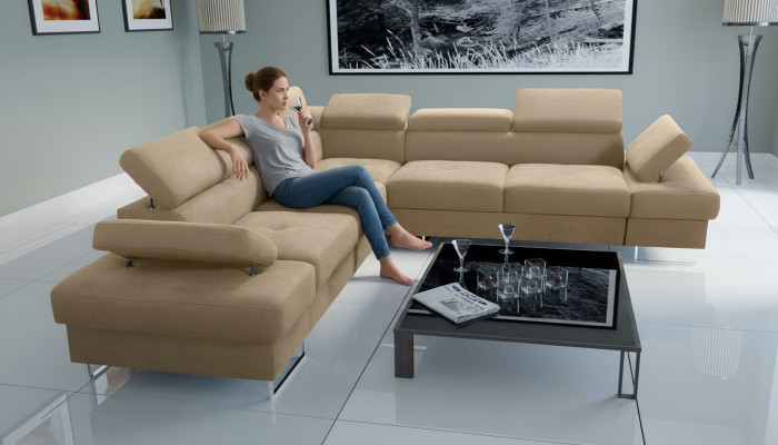 Canapé canapé recouvrement en forme de L Salon Conception Coin Textile Cuir nouveau Beige Luxe