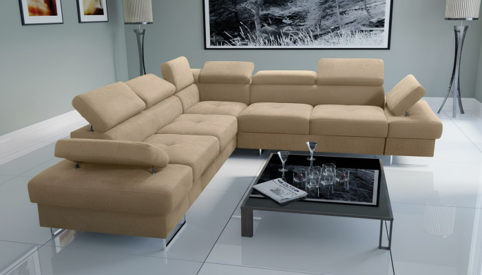 Canapé canapé recouvrement en forme de L Salon Conception Coin Textile Cuir nouveau Beige Luxe
