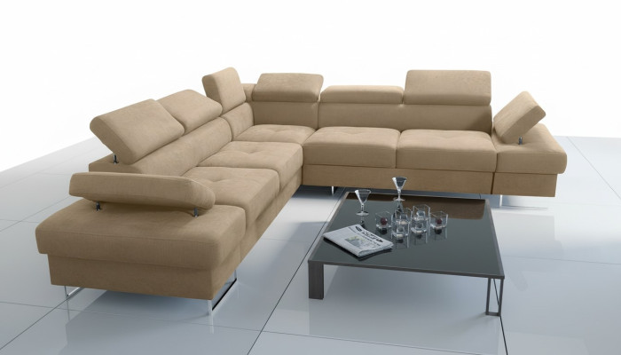 Canapé canapé recouvrement en forme de L Salon Conception Coin Textile Cuir nouveau Beige Luxe