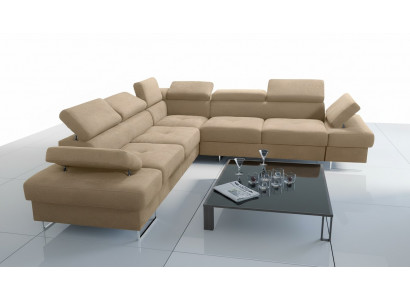 Canapé canapé recouvrement en forme de L Salon Conception Coin Textile Cuir nouveau Beige Luxe