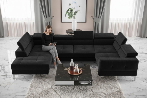 Canapé d'angle moderne en tissu de luxe automatique en forme de U Textile Noir Élégant Nouveau