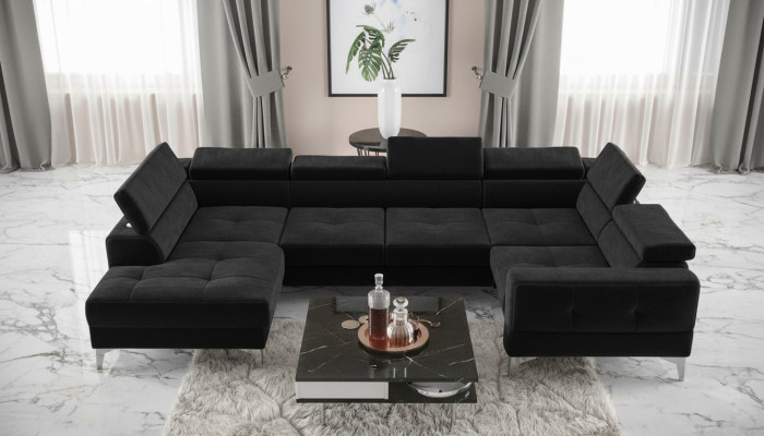 Canapé d'angle moderne en tissu de luxe automatique en forme de U Textile Noir Élégant Nouveau