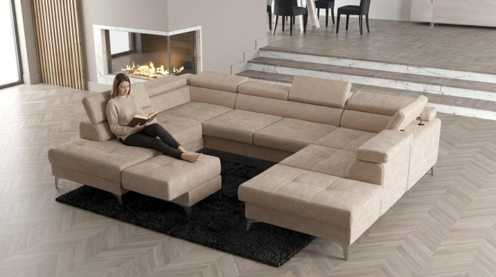 Design moderne Canapé rembourré Salon Canapé d'angle en forme de U Textile Cuir Bois neuf