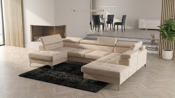Design moderne Canapé rembourré Salon Canapé d'angle en forme de U Textile Cuir Bois neuf