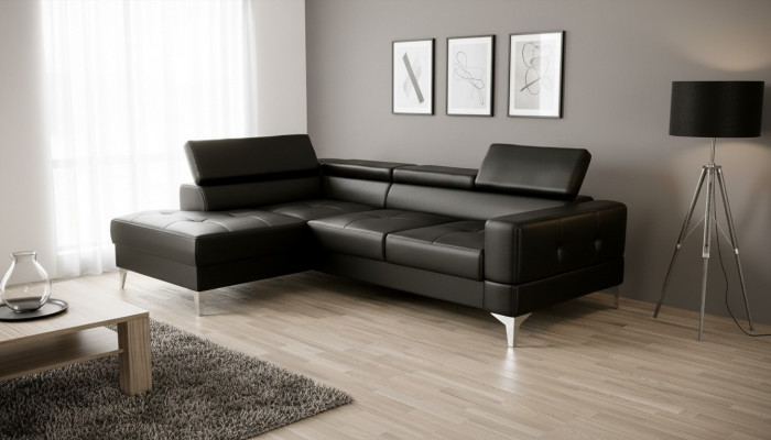 Design de meubles en forme de L Cuir Noir Bois nouveau Moderne Luxe Italie Canapés d'angle Canapés