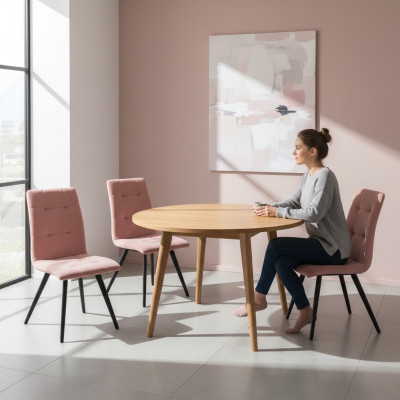 Ensemble de chaises 4x Chaises Rembourrage textile Lehn Salle à manger en bois massif Meubles de siège en bois