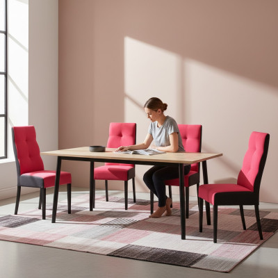 Ensemble de 4 chaises de fauteuil en bois design textile Chaises avec revêtement en tissu pour salle à manger Gastro Nouveau en tissu