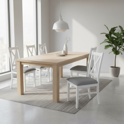 Ensemble de chaises en bois et textile 6x, chaises de salle à manger, chaises design en bois massif pour salle à manger.