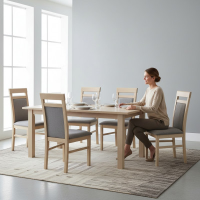 Suite bois revêtement chaises salle à manger textile Set 6x Chaise de fauteuil fauteuil Groupe