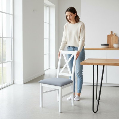 Chaises rembourrées en tissu de designer en bois pour salle à manger Gastro - Ensemble de 8 fauteuils et chaises