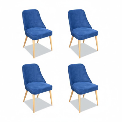 Meubles de salle à manger en bois de chêne modernes et élégants, ensemble de meubles comprenant 4 chaises de luxe bleues nouvelles.
