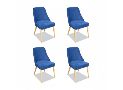 Meubles de salle à manger en bois de chêne modernes et élégants, ensemble de meubles comprenant 4 chaises de luxe bleues nouvelles.