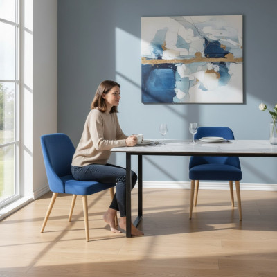 Cuisine Salle à manger Chaises 6x Groupe de chaises Fauteuils Suite Tissu Bois Mobilier