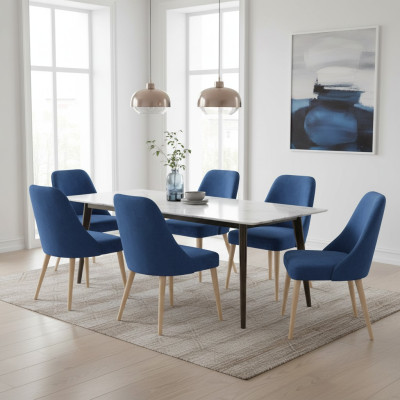 Cuisine Salle à manger Chaises 6x Groupe de chaises Fauteuils Suite Tissu Bois Mobilier