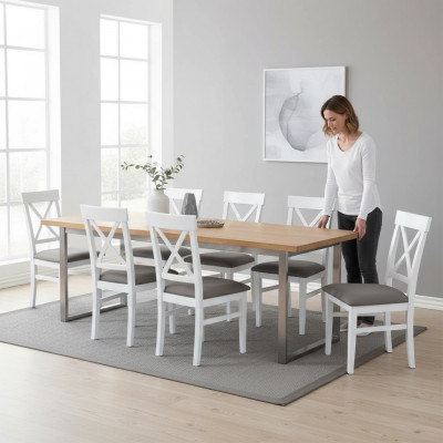 Salle à manger Chaises Textile Ensemble 8x Chaise Designer Bois Tissu Rembourrage Chaises Gastro