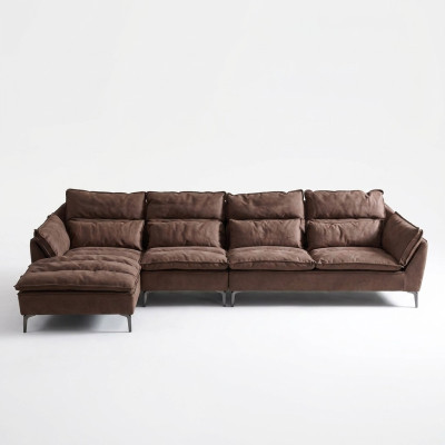 Salle de séjour Design Coin Textile Cuir Marron Luxe Canapé Sofa Tapissage en forme de L neuf