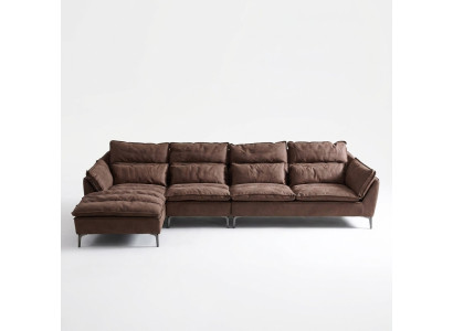 Salle de séjour Design Coin Textile Cuir Marron Luxe Canapé Sofa Tapissage en forme de L neuf