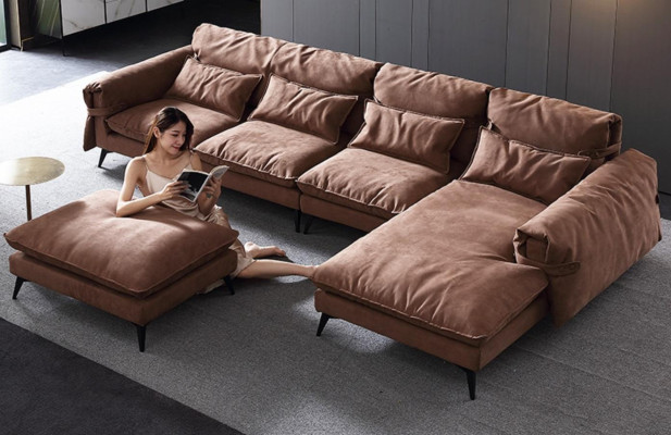 Paysage de vie en forme de L Canapés de design moderne en tissu Canapé d'angle marron