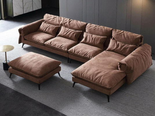 Paysage de vie en forme de L Canapés de design moderne en tissu Canapé d'angle marron