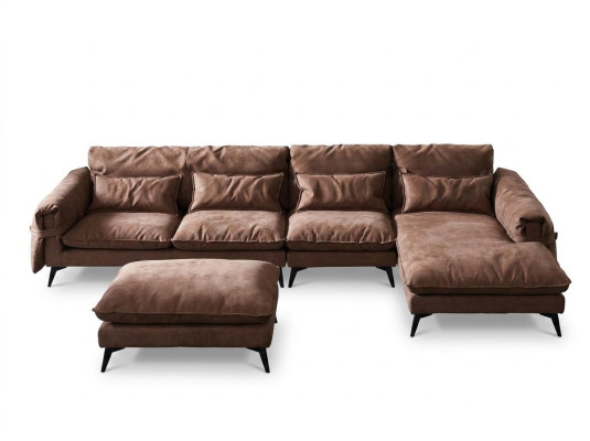 Paysage de vie en forme de L Canapés de design moderne en tissu Canapé d'angle marron