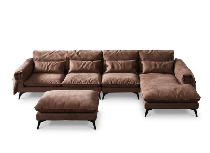 Paysage de vie en forme de L Canapés de design moderne en tissu Canapé d'angle marron
