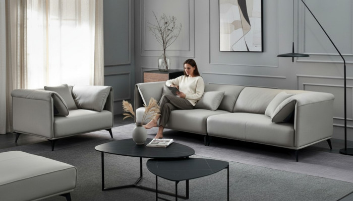 Salon Canapés Canapés Rembourrage 4 places Gris Design Xxl Grand Canapé