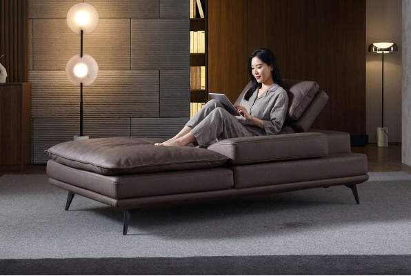 Salle de séjour Salon Mobilier Design Moderne Canapé Cuir Marron Chaise Longue