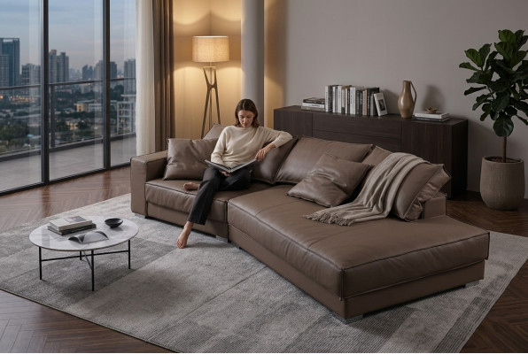 Des canapés de luxe modernes en L-shape design, nouveau canapé d'angle avec fonction lit en textile.