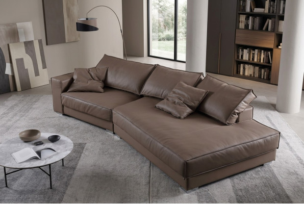 Des canapés de luxe modernes en L-shape design, nouveau canapé d'angle avec fonction lit en textile.