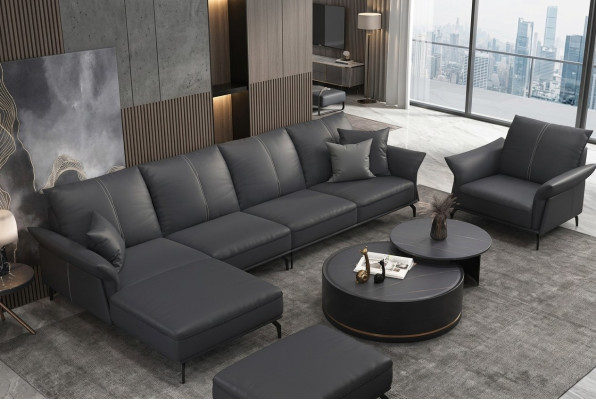 Salon en forme de L Noir Moderne de Luxe Canapé Canapé Multifonction