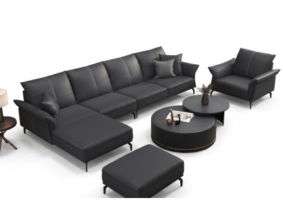 Salon en forme de L Noir Moderne de Luxe Canapé Canapé Multifonction