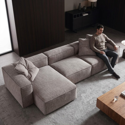 Tissu d'ameublement de design moderne et élégant pour canapé d'angle en forme de L.