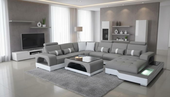 Canapé d'angle Design Canapé d'angle en U Paysage de vie Canapé Tissu Cuir Canapés Rembourrage