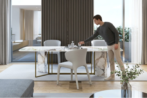 Meubles de luxe Tables en marbre 180x90cm Salle de séjour Hôtel Salle à manger Table Designer neuve