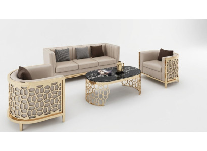 Conception Canapés rembourrés Cuir Relax Moderne neuf Beige Ensemble de sièges 3+1+1 places