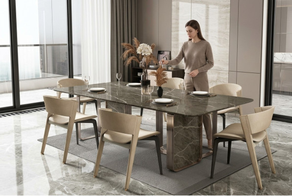 Table à manger Salle à manger Cuisine moderne en acier inoxydable Tables de design en métal Table de la salle de séjour