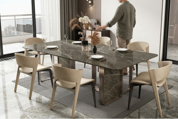 Designer Tissu de rembourrage Table de luxe Tables 240x100 Tables à manger Table à manger en marbre Salle à manger