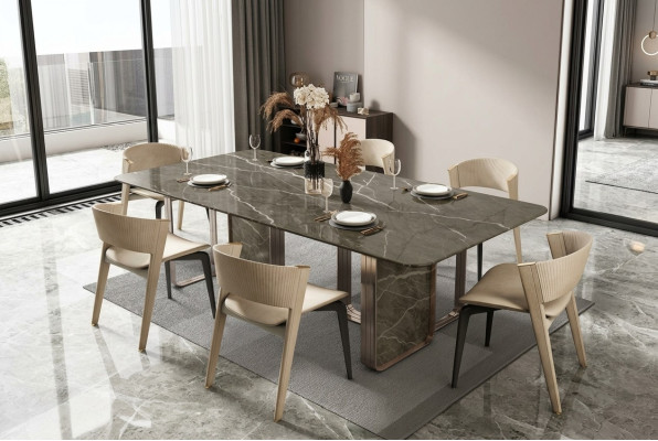 Designer Tissu de rembourrage Table de luxe Tables 240x100 Tables à manger Table à manger en marbre Salle à manger
