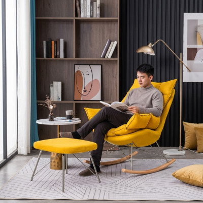 Fauteuil en métal Design Tissu Lounge Rocking Chair Siège Chambre Balancement