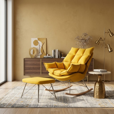 Fauteuil en métal Design Tissu Lounge Rocking Chair Siège Chambre Balancement