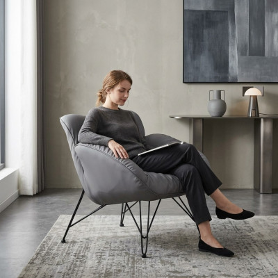 Fauteuil Doux Salon TV Canapé Canapé Chaise Velours Gris