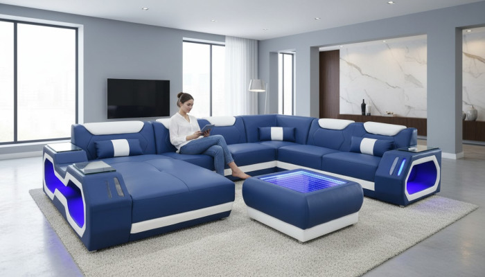 Sofas Sofa d'angle en forme de U Canapé Rembourrage Canapé d'angle en cuir neuf Paysage de vie nouveau Canapé de designer