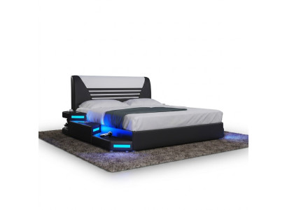 Lits Lit double design élégant Meubles rembourrés Cuir Blanc 180x200 nouveau