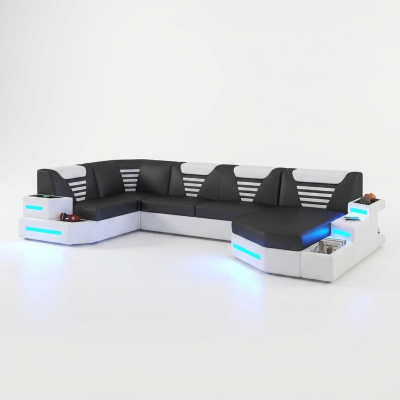 Canapé d'angle Rembourrage Canapé d'angle en cuir Paysage vivant en forme de U +LED