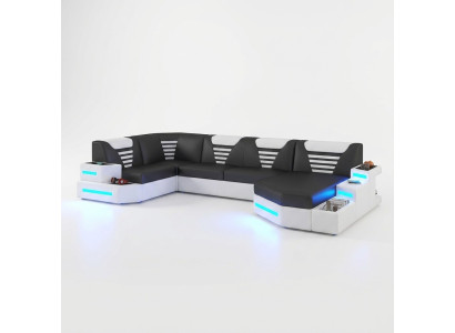 Canapé d'angle Rembourrage Canapé d'angle en cuir Paysage vivant en forme de U +LED